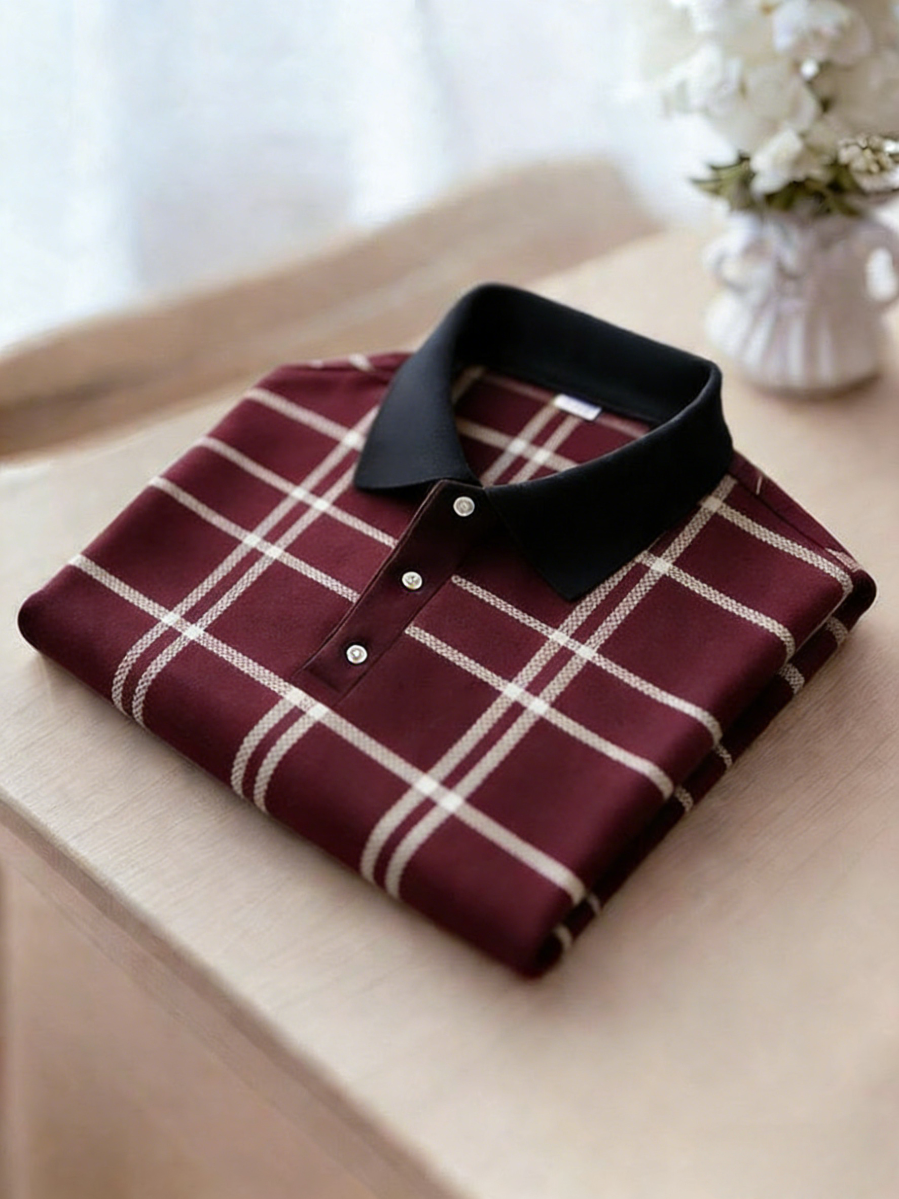 Men's Business Casual Black and Yellow Plaid Logo Button Short Sleeve Polo Shirt