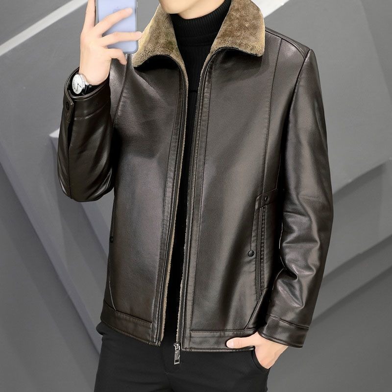 Men's short leather jacket for autumn and winter