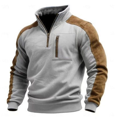 Men's stand-up collar pullover zip-up sweatshirt