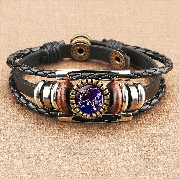 Vintage Twelve Constellations Multilayer PU Leather Bracelet
