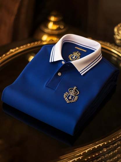 Men's Classic Business Logo Button Short Sleeve Polo Shirt