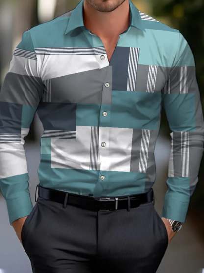 Men's Geometric Print Business Shirt