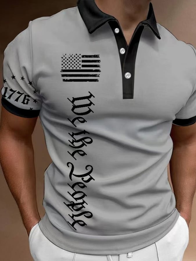 Men's We The People American Flag Print Contrast Casual Polo Shirt