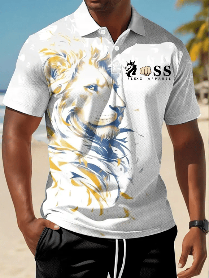 Men's Retro Letter Design Printed Casual Comfortable And Breathable Polo Shirt