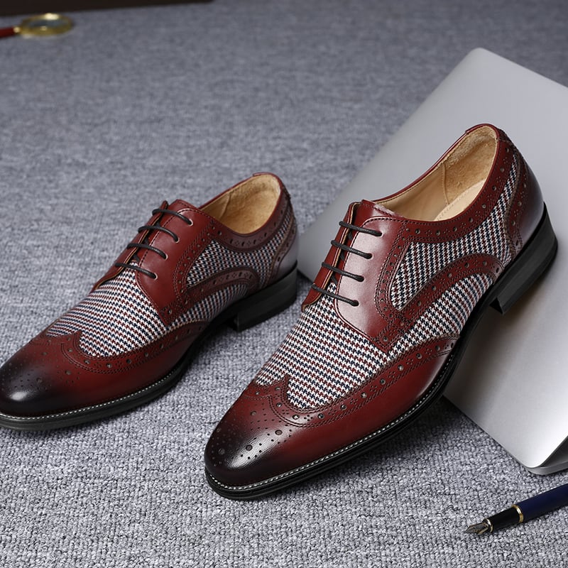 Brogue Fashion Denim Stitching British Style Leather Shoes