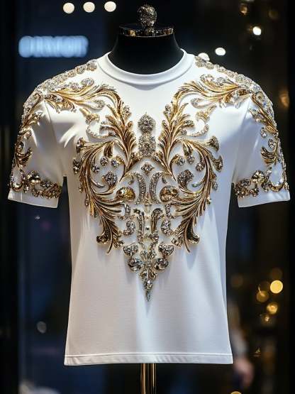 Men's Eagle Sequin Business Print Short Sleeve T-Shirt