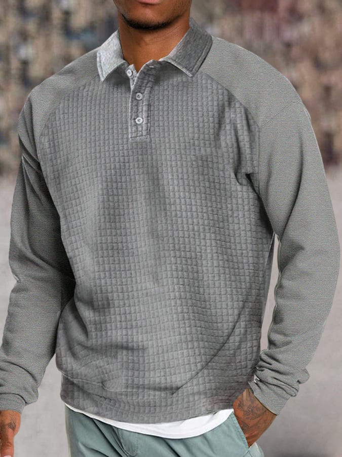 Men's Casual Long Sleeve Button Down Polo Shirt