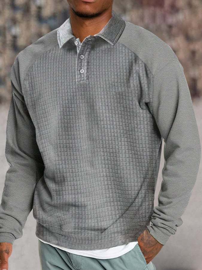 Men's Casual Long Sleeve Button Down Polo Shirt