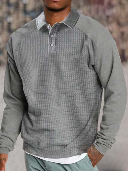 Men's Casual Long Sleeve Button Down Polo Shirt