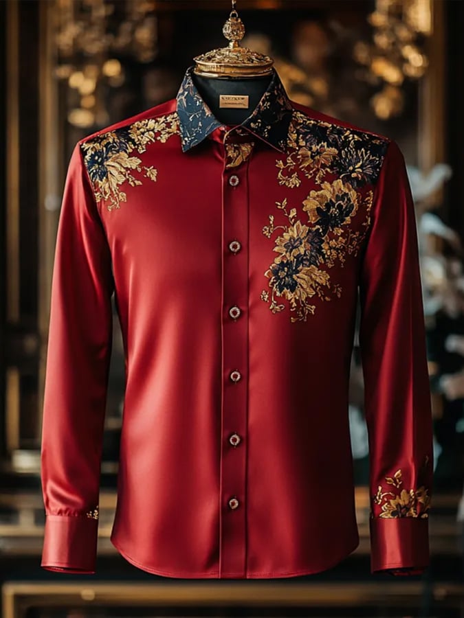 Men's Business Ethnic Pattern Lapel Shirt