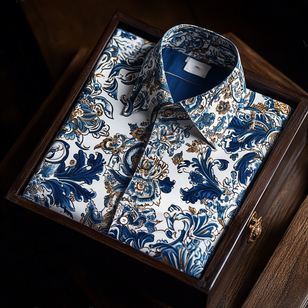 Classic aesthetic design botanical floral pattern shirt business casual shirt