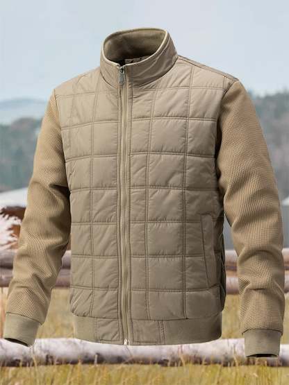 Men's Vintage Plaid Cotton Waffle Patchwork Casual Cotton Jacket