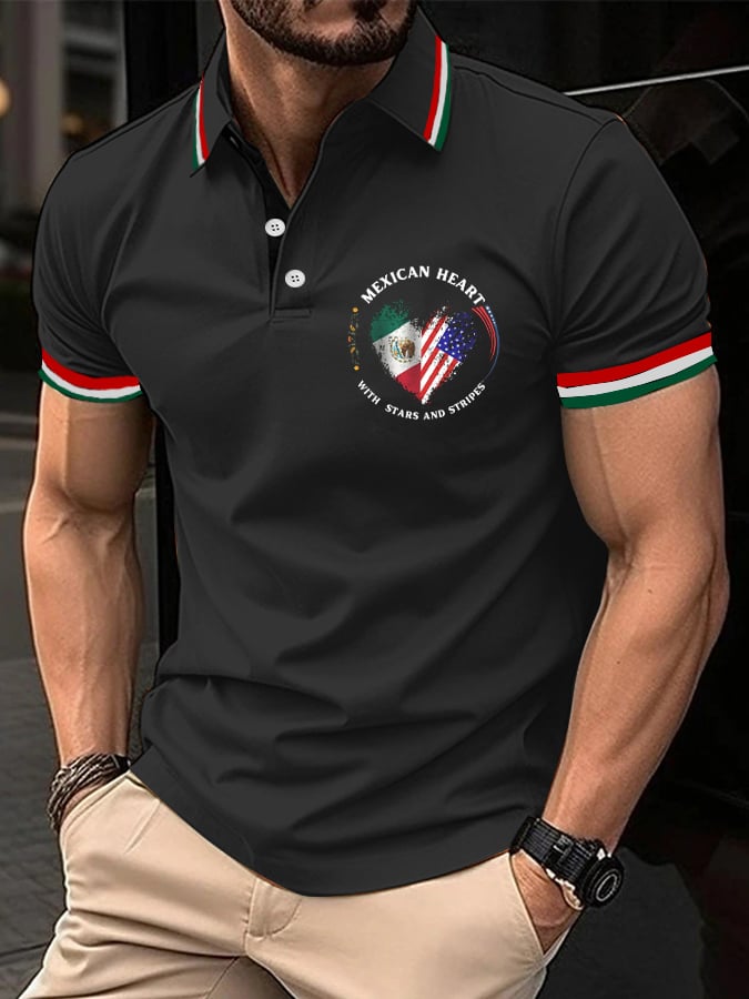 Men's Mexican Independence Day Flag Print Polo Shirt