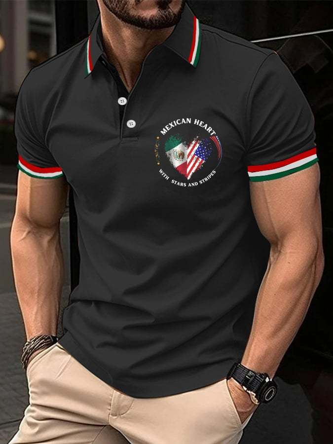 Men's Mexican Independence Day Flag Print Polo Shirt