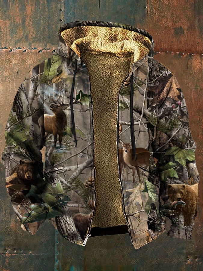 Men's Vintage Camouflage Fleece Zipper Jacket