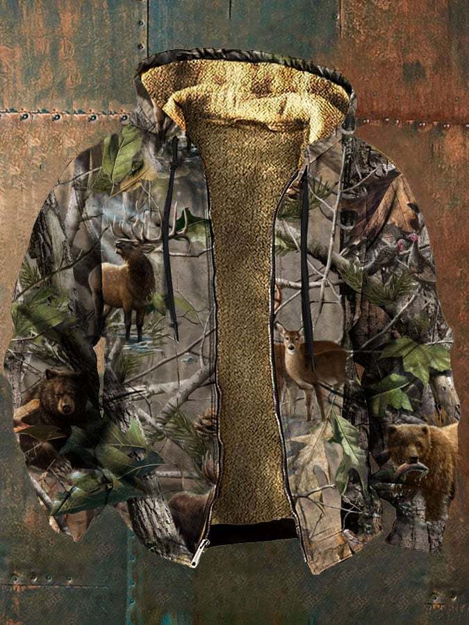 Men's Vintage Camouflage Fleece Zipper Jacket