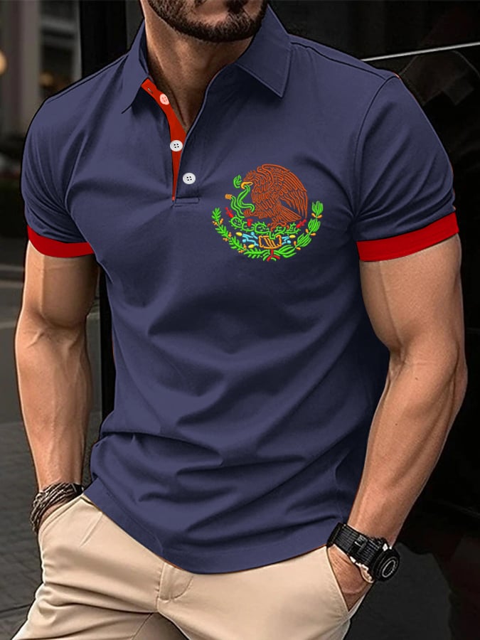 Men's Mexican Independence Day Flag Print Polo Shirt