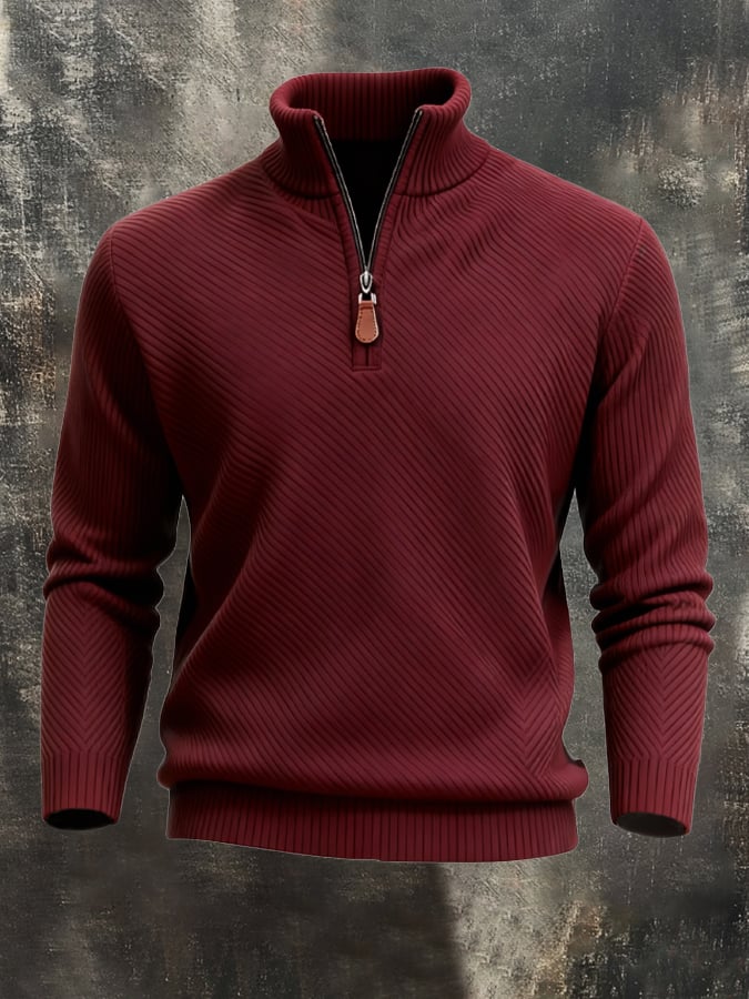 Men'S Classic Special Jacquard Texture Half-Zip Long-Sleeved Sweatshirt