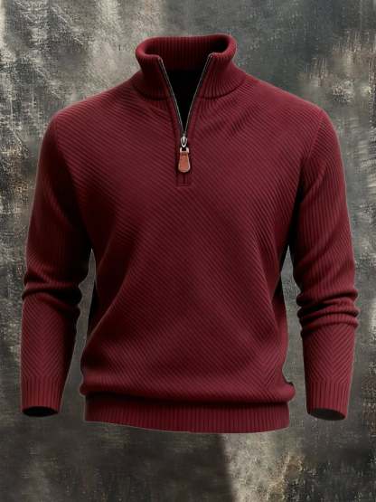 Men'S Classic Special Jacquard Texture Half-Zip Long-Sleeved Sweatshirt