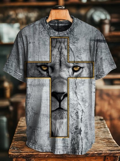 Men's Vintage Lion Cross Short Sleeve T-Shirt