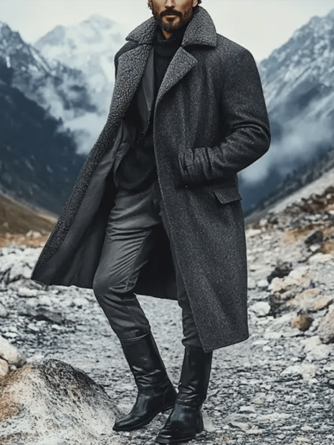 Men's Vintage Wool Fleece Lapel Collar Coat Sherpa Collar Jacket