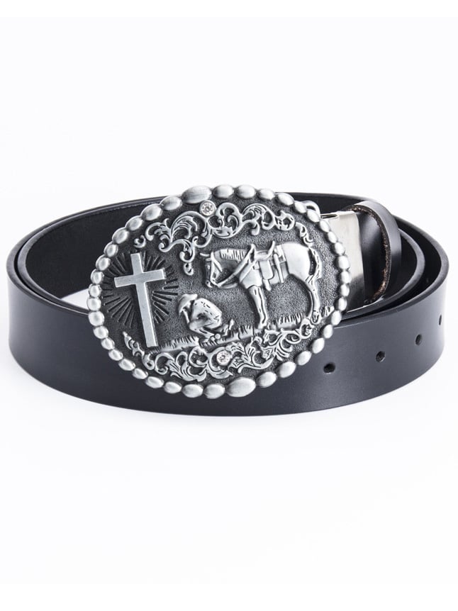 Retro belt with big buckle head and heavy buckle iron clip men's trouser belt