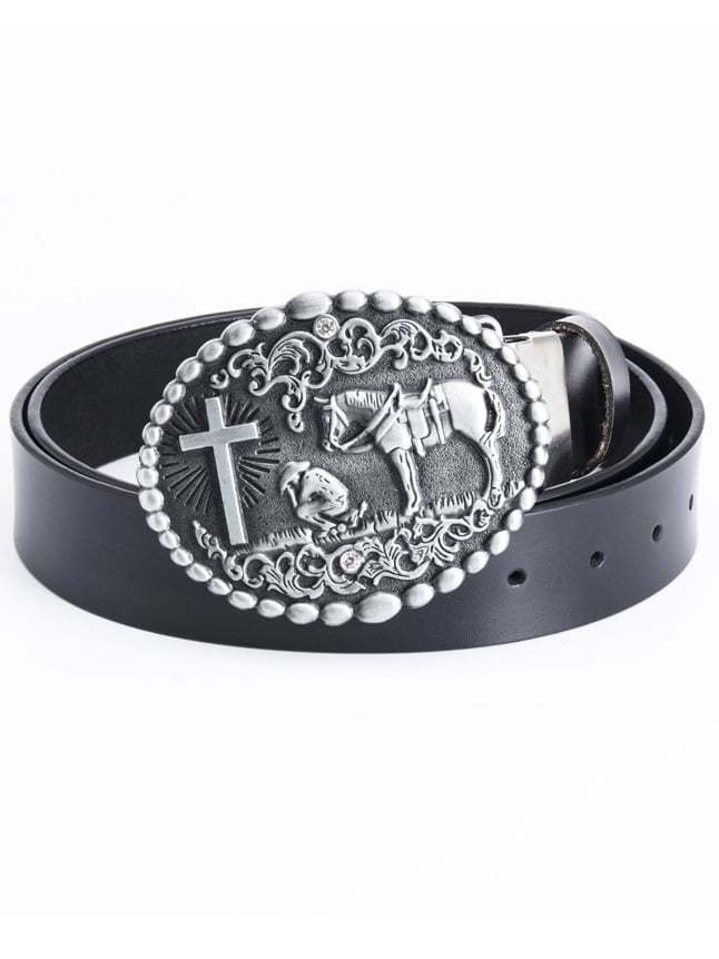 Retro belt with big buckle head and heavy buckle iron clip men's trous