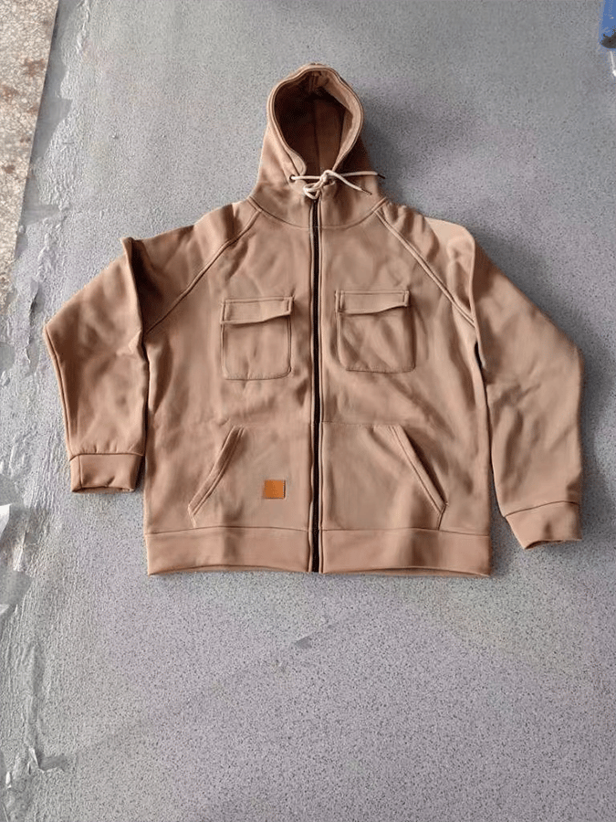 Men's Vintage Double Pocket Solid Color Comfort Zip Cardigan Jacket