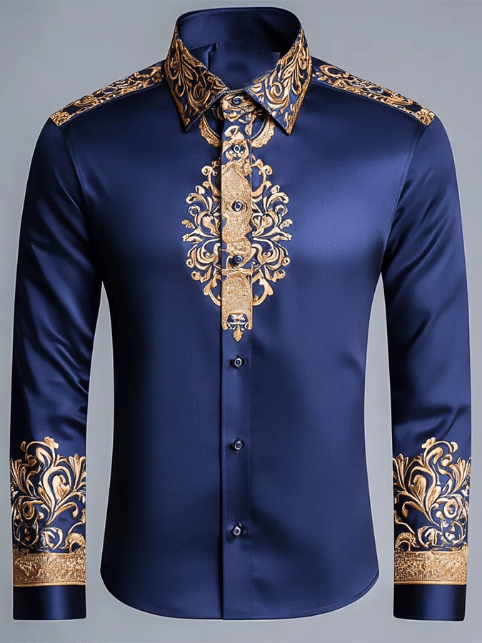 Men's Fashion Business Luxury Design Printed Long Sleeve Shirt