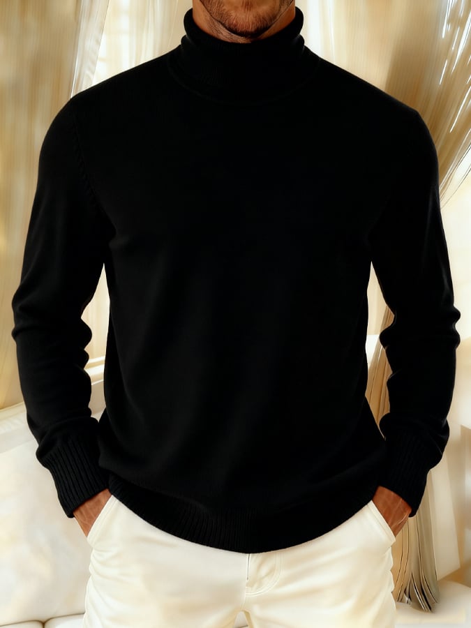 Men's Solid Color Turtleneck Sweater