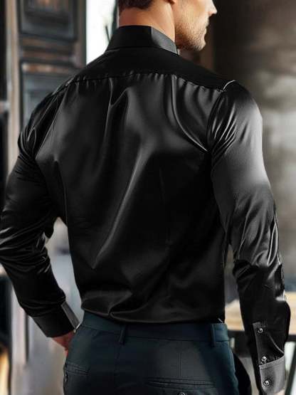 Men's Fashion Business Satin Luxury Design Printed Long Sleeve Shirt