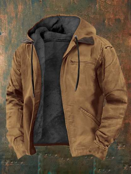 Men's Retro Western Style Multi-Pocket Fleece  Jacket