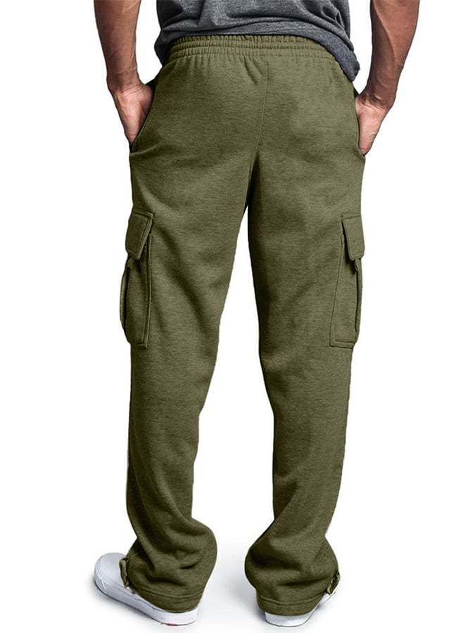 Men's Casual Solid Color Multi-Pocket Leggings Trousers