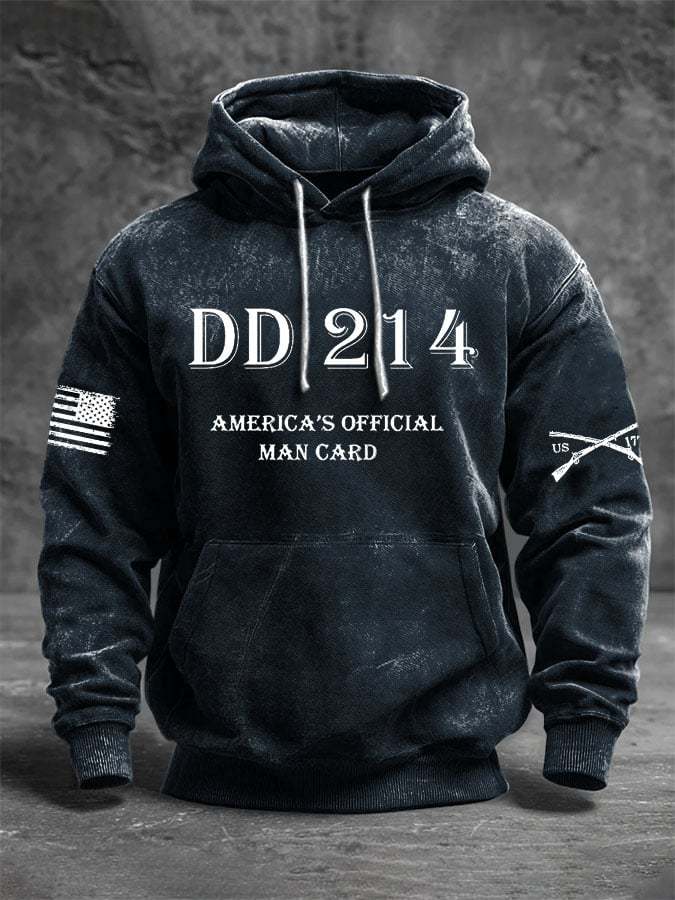 Men's Vintage Veteran Print Casual Long-sleeved Hooded Sweatshirt