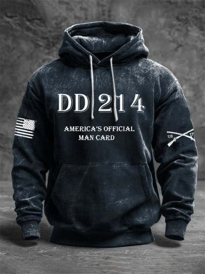 Men's Vintage Veteran Print Casual Long-sleeved Hooded Sweatshirt