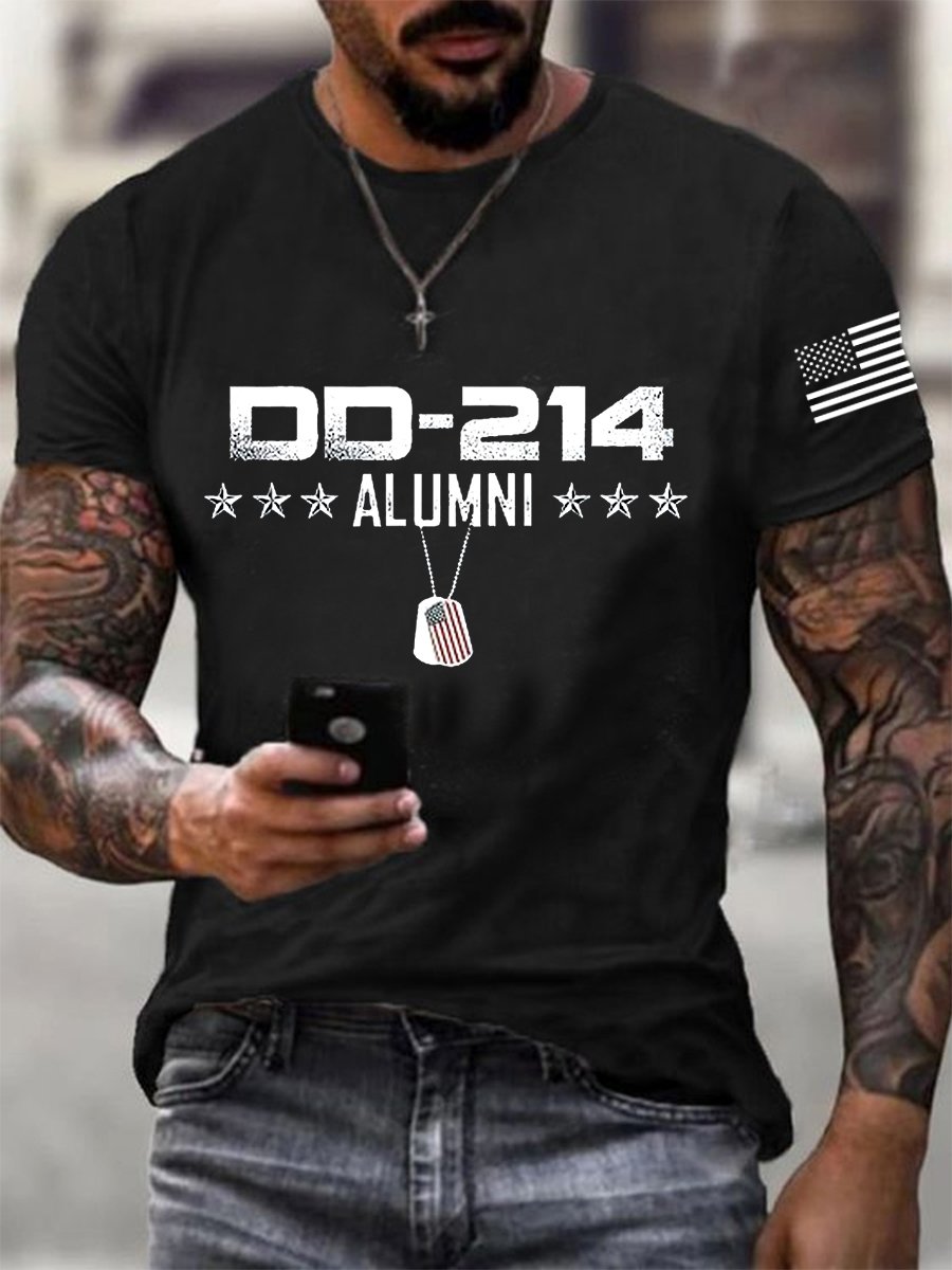 Men's Vintage DD-214 Alumni Veteran Print Casual T-Shirt