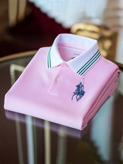 Men's Classic Business Check Logo Button Short Sleeve Polo Shirt