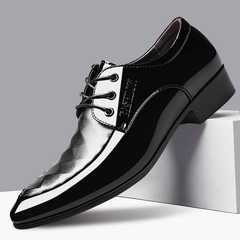 Men's Business Casual Pointed Toe Patchwork Patant Faux Leather Shoes