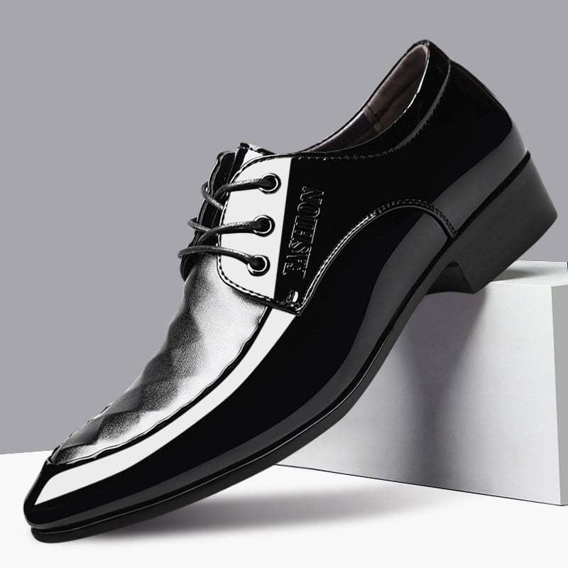 Men's Business Casual Pointed Toe Patchwork Patant Faux Leather Shoes