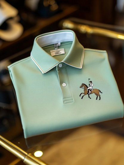 Men's Business Casual Horseback Rider Button-Down Short Sleeve Polo Shirt