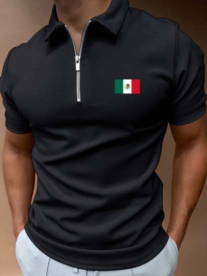 Men'S Mexican Flag Print Polo Shirt