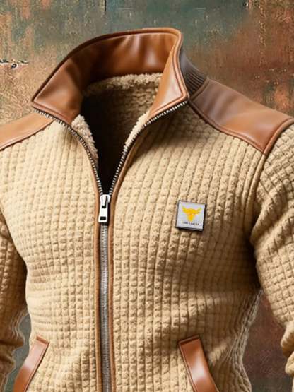 Men's Retro Splicing Warm Outdoor Knitted Warm Jacket
