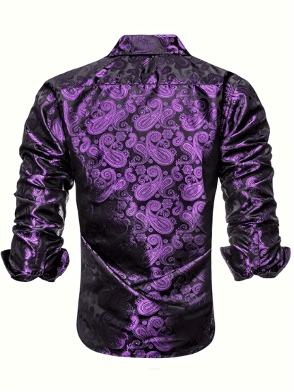 Men's Silk Business Luxury Design Printed Long Sleeve Shirt