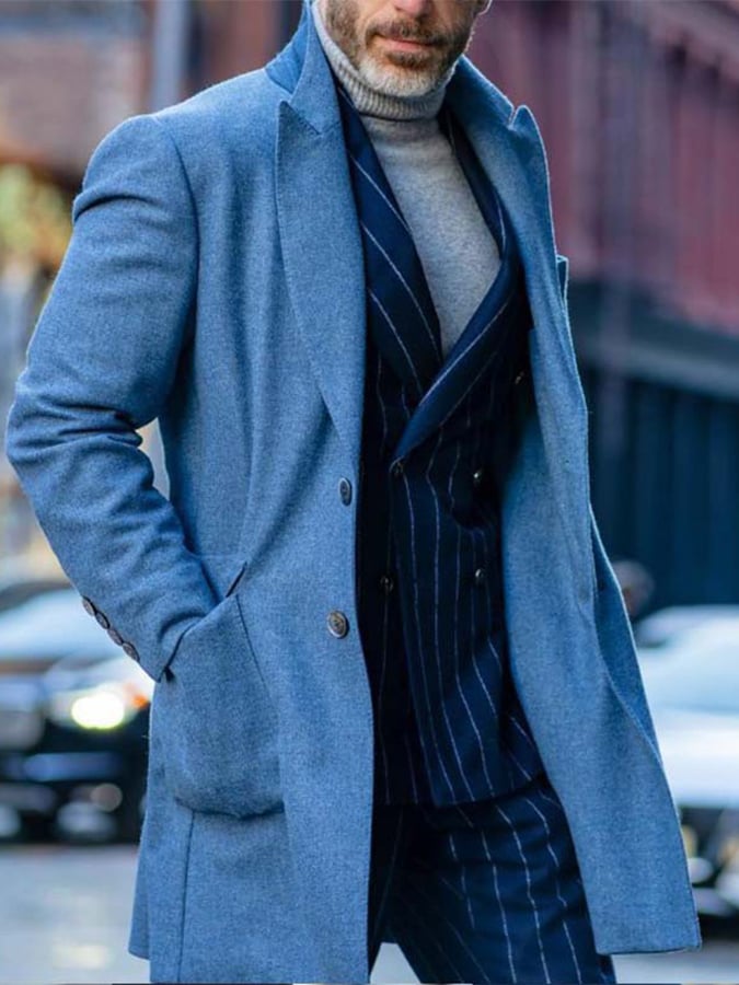 Men's Slim Business Casual Single Breasted Solid Color Coat