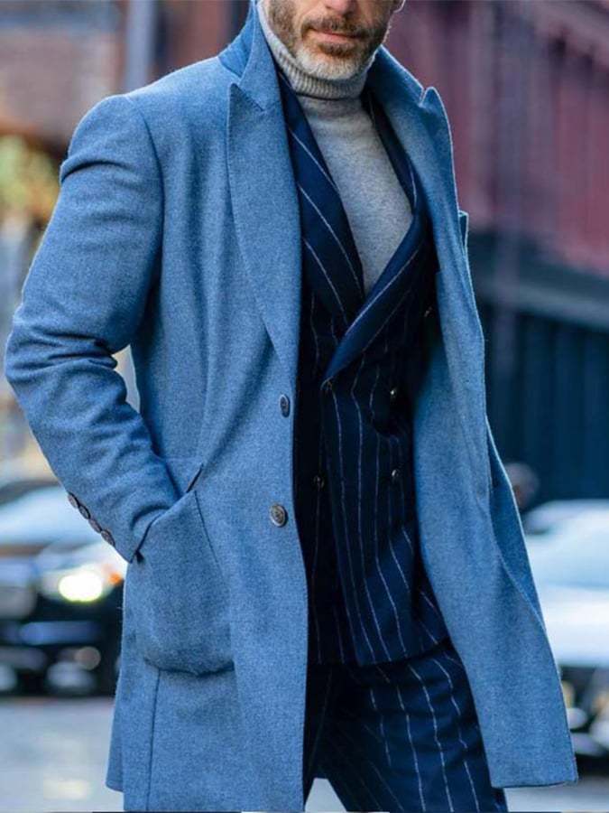 Men's Slim Business Casual Single Breasted Solid Color Coat