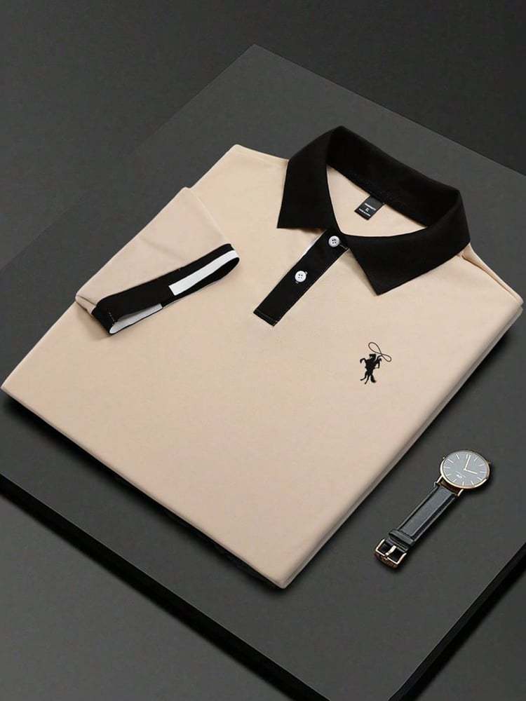 Men's Business Casual Logo Button Short Sleeve Polo Shirt