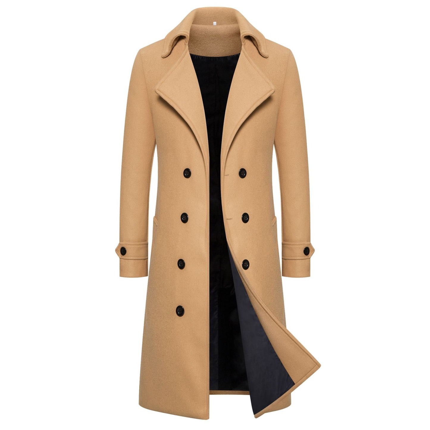 Men's long double-breasted trench coat