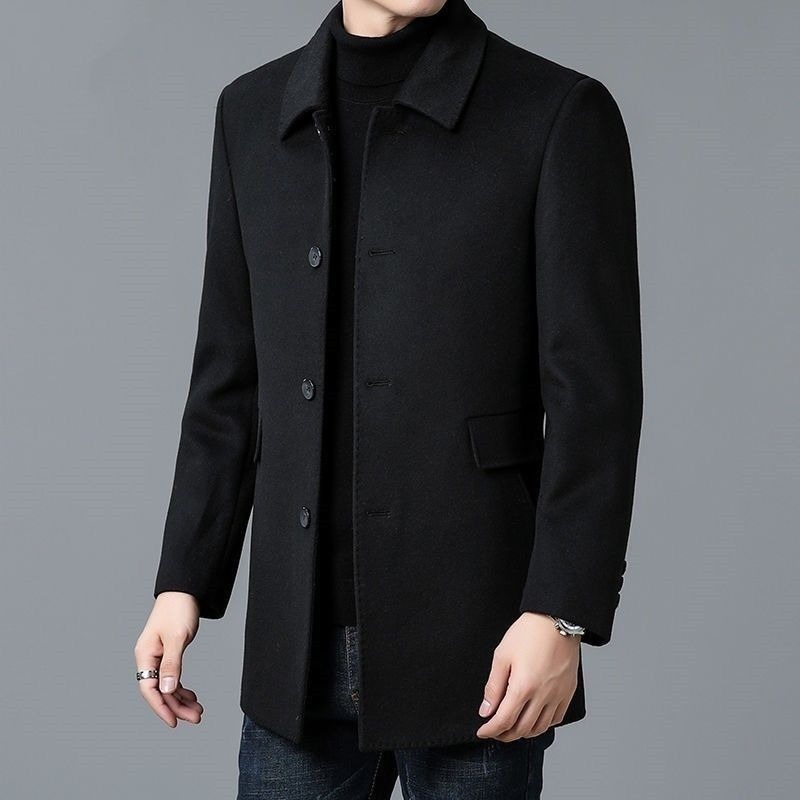 Men's mid-length thick double-faced wool trench coat