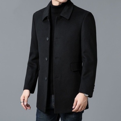 Men's mid-length thick double-faced wool trench coat