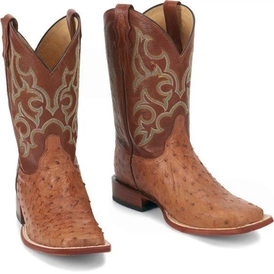 Men's Vintage Western Embroidered Ostrich Pattern Boots